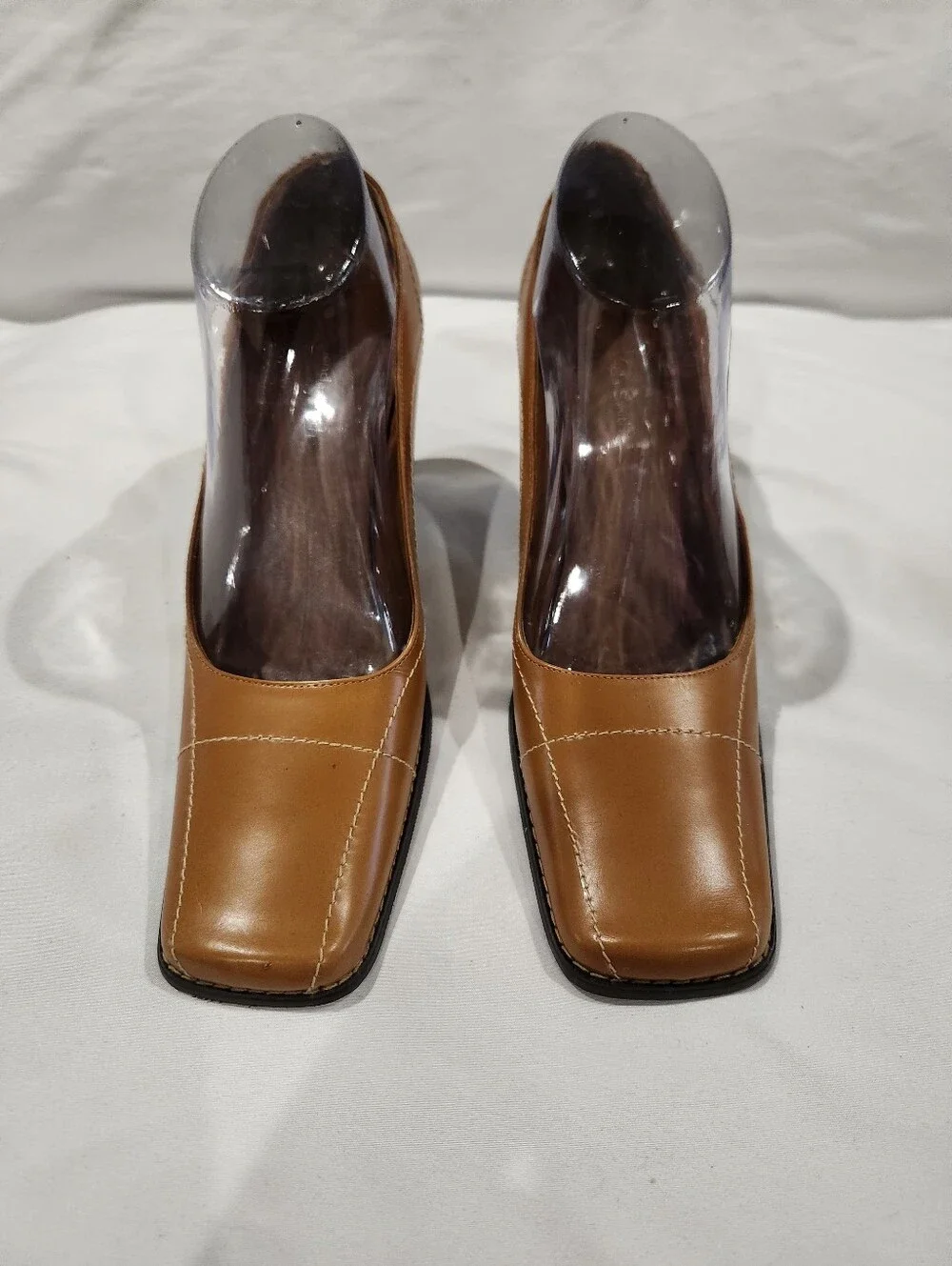 Amanda Smith Tuscany Vintage Y2K Cognac Block Heel Square Tie Pumps Size 8